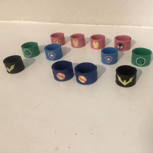 12 New Superhero Stocking Stuffer Slap Bracelets - Picture 1 of 7